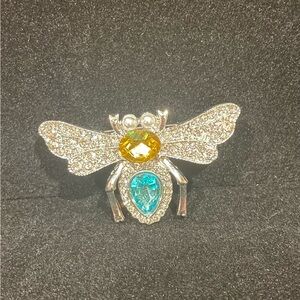 Silver Bee Brooch with Yellow and Blue Gems